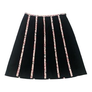 Vintage Talbots Black A-Line Skirt with Pink Floral Piped Panels 6P